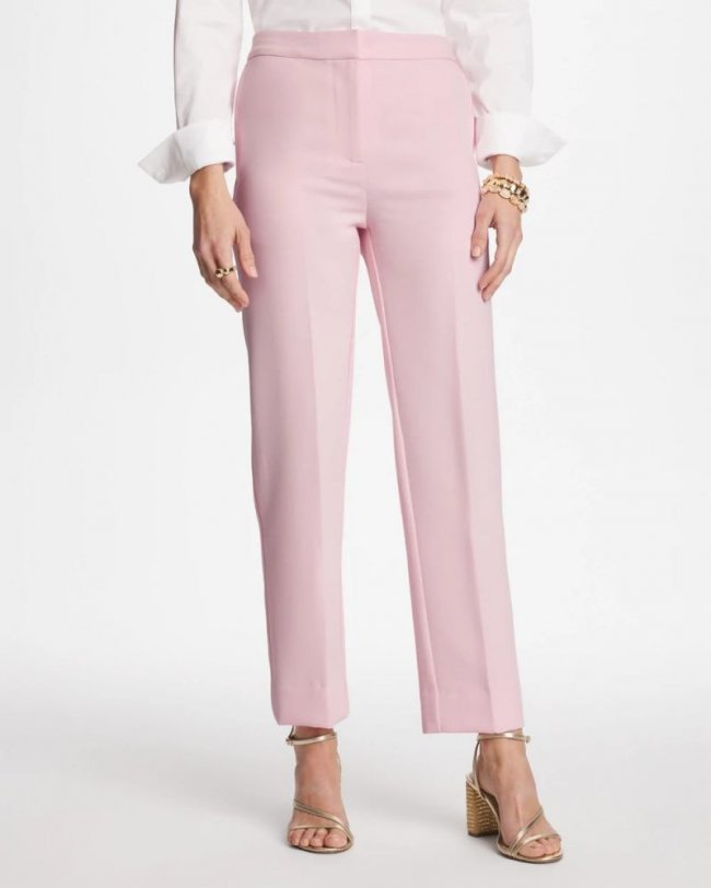 Chicos Textured Straight Tapered Ankle Pants - SWEET BLOSSOM