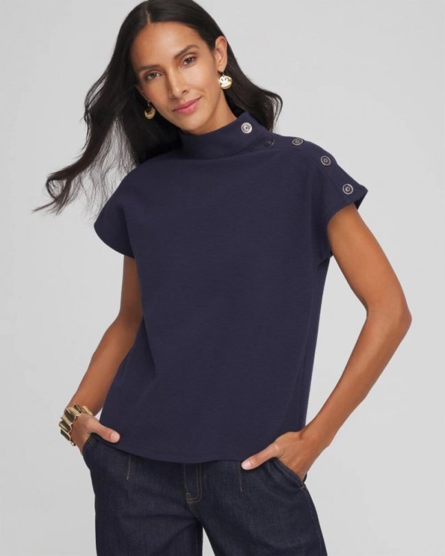Chicos Ottoman Cap Sleeve Tee - PASSPORT BLUE