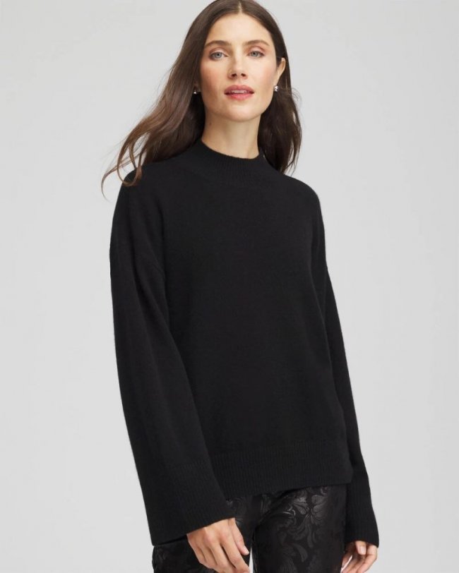 Chicos Cashmere Mockneck Sweater - BLACK
