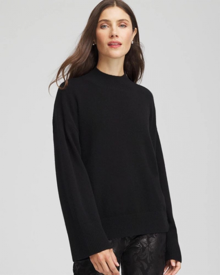 Chicos Cashmere Mockneck Sweater - BLACK