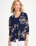 Chicos Floral Linen Open Front Cardigan - PASSPORT BLUE Chicos Floral Linen Open Front Cardigan - PASSPORT BLUE