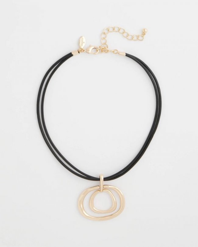 Chicos Gold Tone Rings Pendant Necklace - GOLD