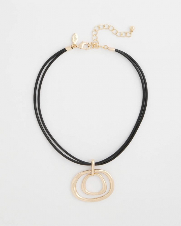 Chicos Gold Tone Rings Pendant Necklace - GOLD