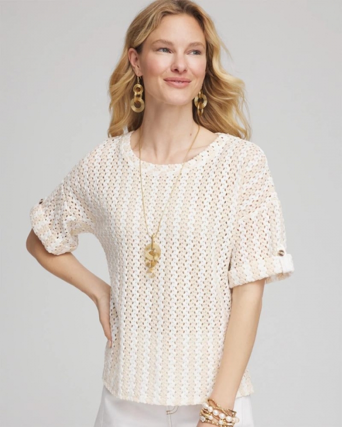 Chicos Textured Roll Cuff Tee - GLISTENING SAND