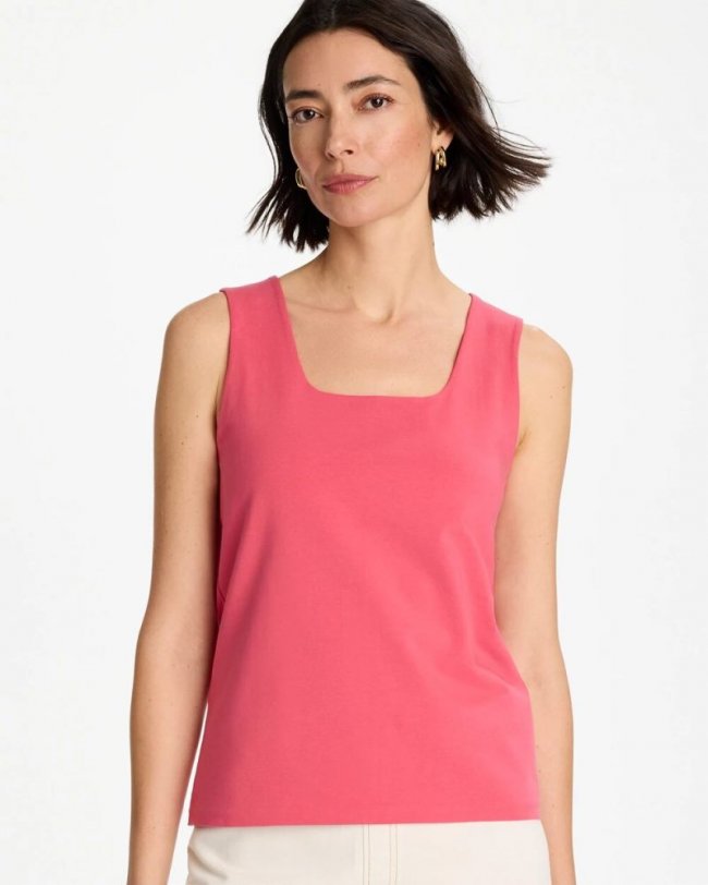 Chicos Contour Cotton™ Square Neck Tank - HOT HONEYSUCKLE Chicos Contour Cotton™ Square Neck Tank - HOT HONEYSUCKLE