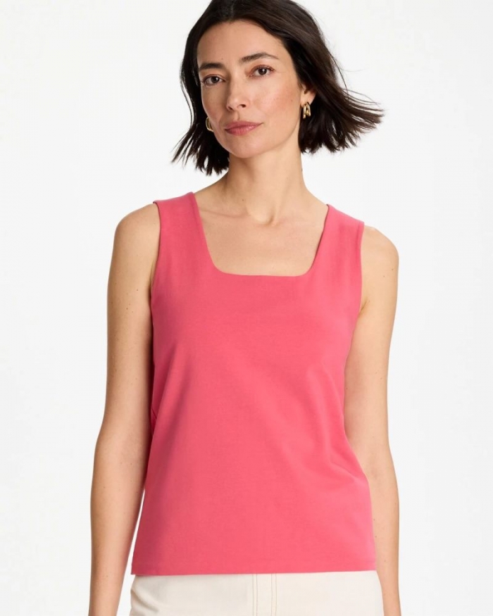Chicos Contour Cotton™ Square Neck Tank - HOT HONEYSUCKLE