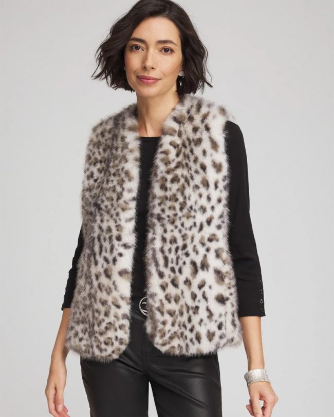 Chicos Snow Leopard Faux Fur Vest - CREAM