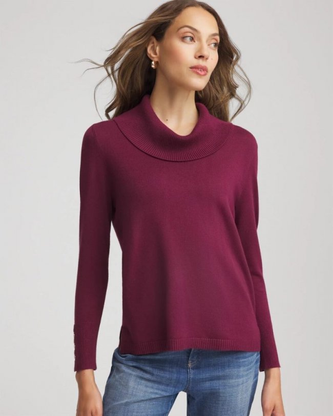 Chicos Cowlneck Long-Sleeved Sweater - DEEP CHIANTI Chicos Cowlneck Long-Sleeved Sweater - DEEP CHIANTI