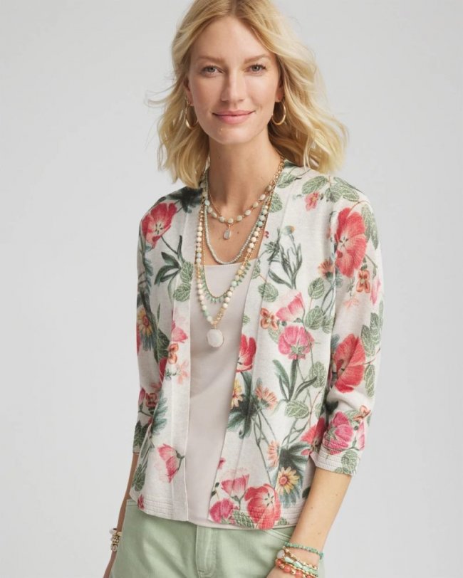 Chicos Spring Gardens Open-Front Cardigan - RIVER ROCK Chicos Spring Gardens Open-Front Cardigan - RIVER ROCK