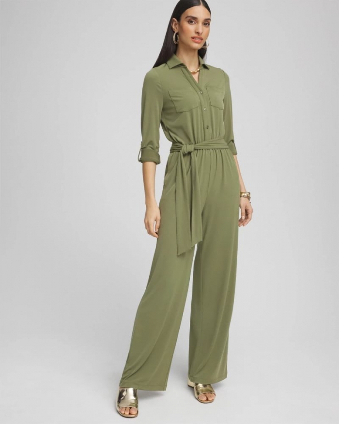 Chicos Belted Jersey Maxi Jumpsuit - RUSTIC OLIVE