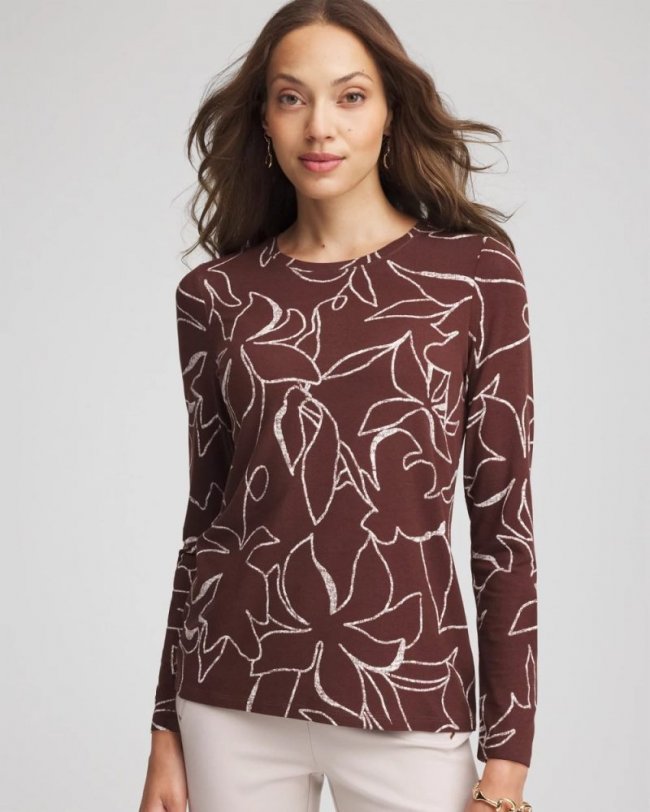 Chicos Floral Touch of Cool™ Layering Tee - CACAO