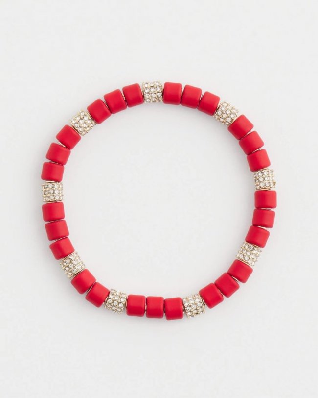 Chicos Red Barrel Bead Stretch Bracelet - RED
