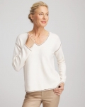 Chicos Contrast Stitch V-Neck Sweater - ENGLISH CREAM Chicos Contrast Stitch V-Neck Sweater - ENGLISH CREAM