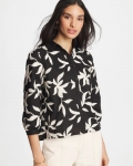 Chicos Embroidered Cropped Collared Shirt - BLACK Chicos Embroidered Cropped Collared Shirt - BLACK