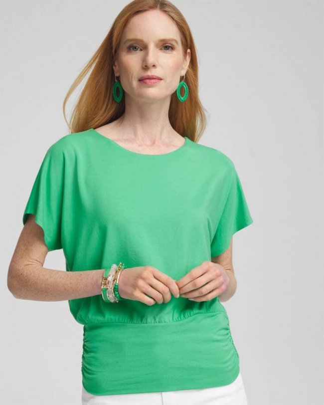 Chicos Touch of Cool™ Ruched Banded Hem Top - GRASSY GREEN