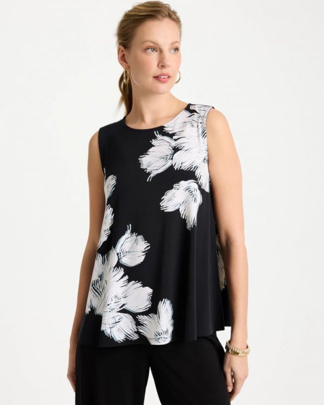 Chicos Travelers™ Knit Abstract Floral Swing Tank - BLACK