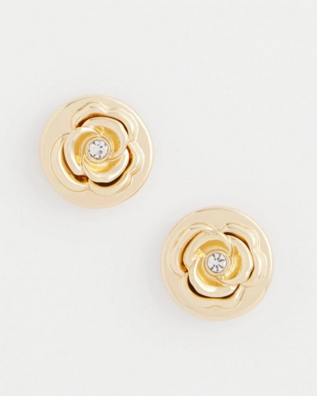 Chicos Lucky Coin Flower Stud Earrings - GOLD