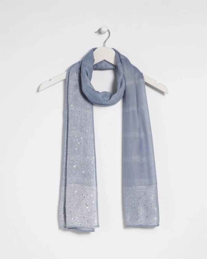 Chicos Lurex Trim Oblong Scarf - BLUE
