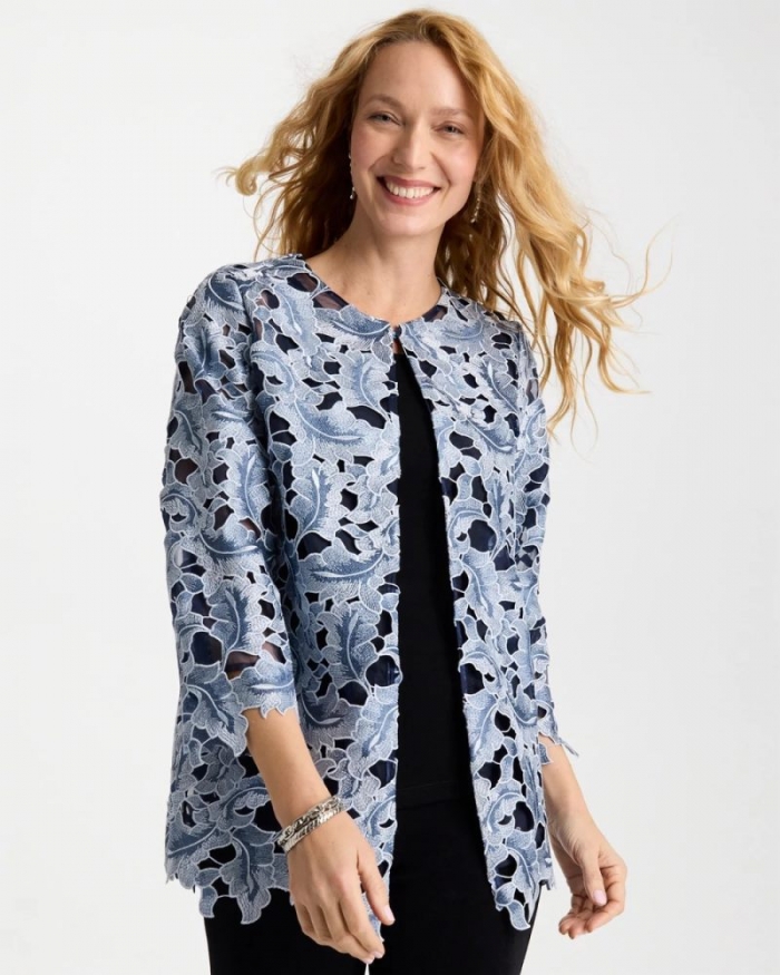 Chicos Travelers™ Collection Contrast Lined Lace Jacket - TRAVELERS INDIA INK