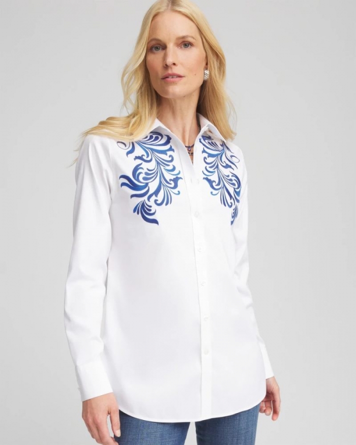 Chicos No Iron Wildflower Embroidered Shirt - OPTIC WHITE