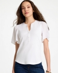 Chicos Rib Knit Woven Flutter Sleeve Tee - ALABASTER