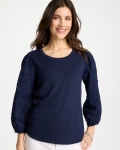 Chicos Pintuck Puff Sleeve Tee - PASSPORT BLUE