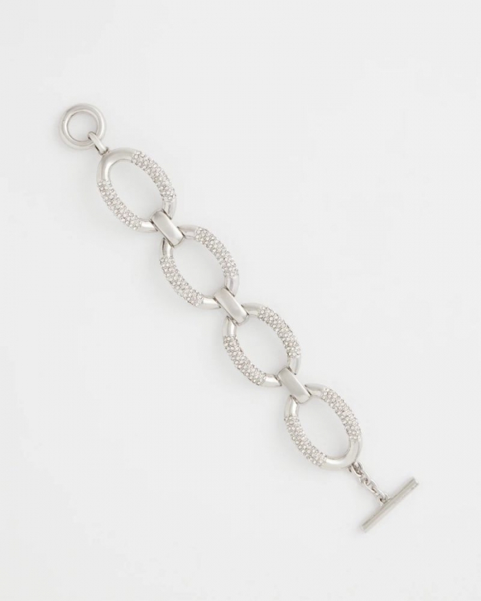 Chicos Large Pave Link Toggle Bracelet - SILVER