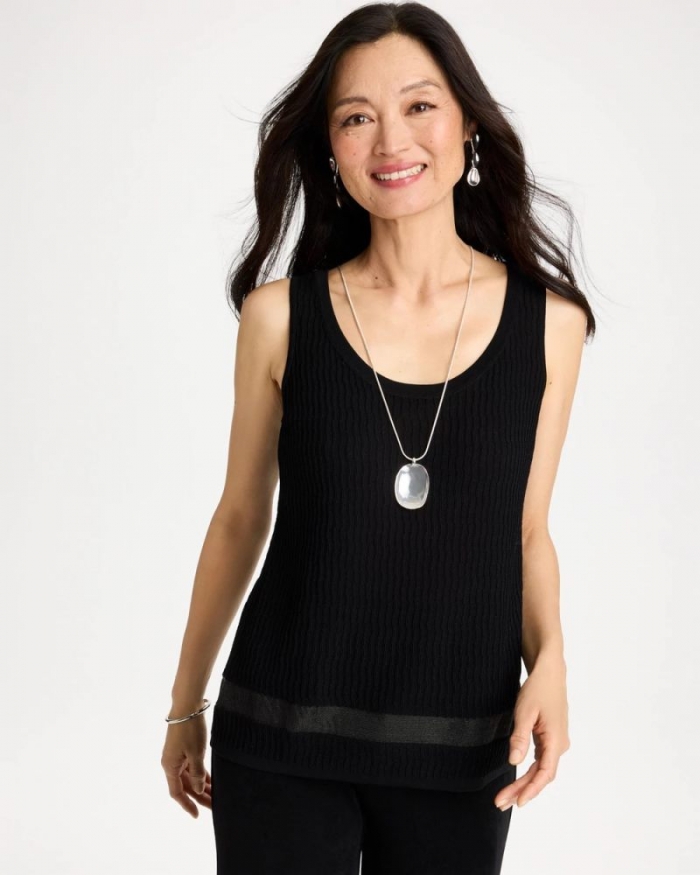Chicos Travelers™ Sheer Stripe Tank - TRAVELERS BLACK