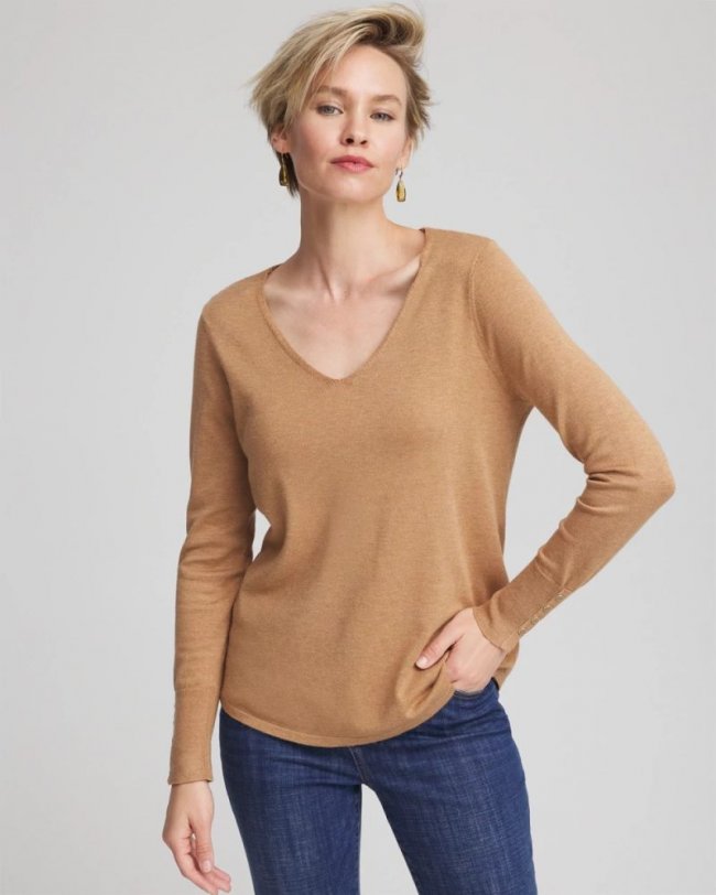 Chicos Ella V-Neck Pullover Sweater - CARAMEL APPLE Chicos Ella V-Neck Pullover Sweater - CARAMEL APPLE