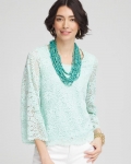 Chicos Scalloped Hem Lace Top - TEAL WATERS