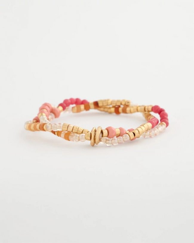 Chicos Aventurine Jade Stone Stretch Bracelet - CORAL