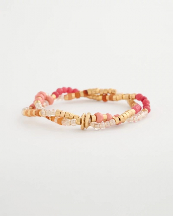 Chicos Aventurine Jade Stone Stretch Bracelet - CORAL