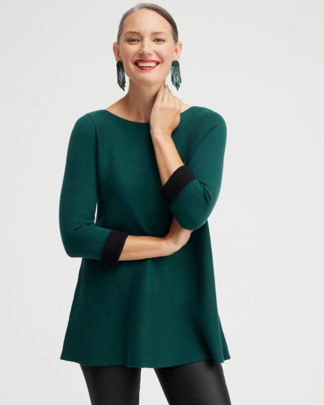 Chicos Green Double Knit Pullover Sweater - ENCHANTED FOREST