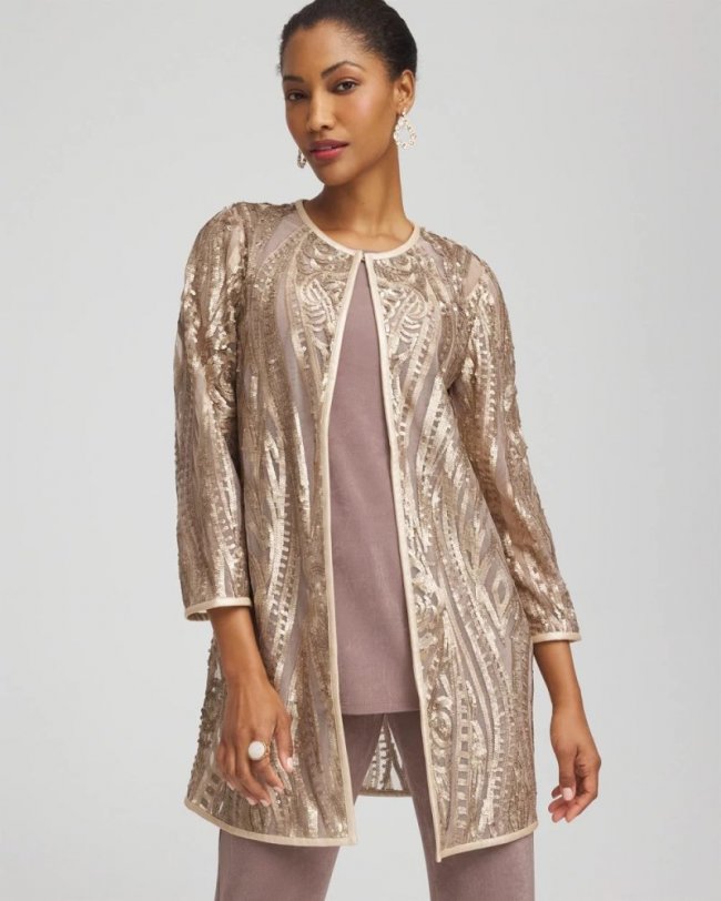 Chicos Travelers™ Collection Champagne Sequins Jacket - CHAMPAGNE