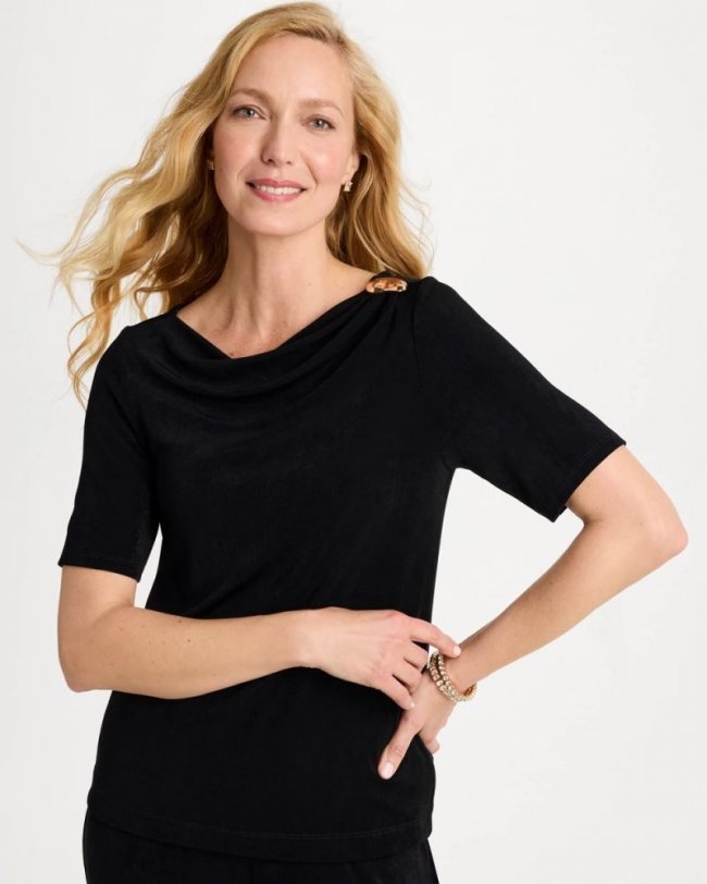Chicos Travelers™ Jewelry Detail Top - TRAVELERS BLACK
