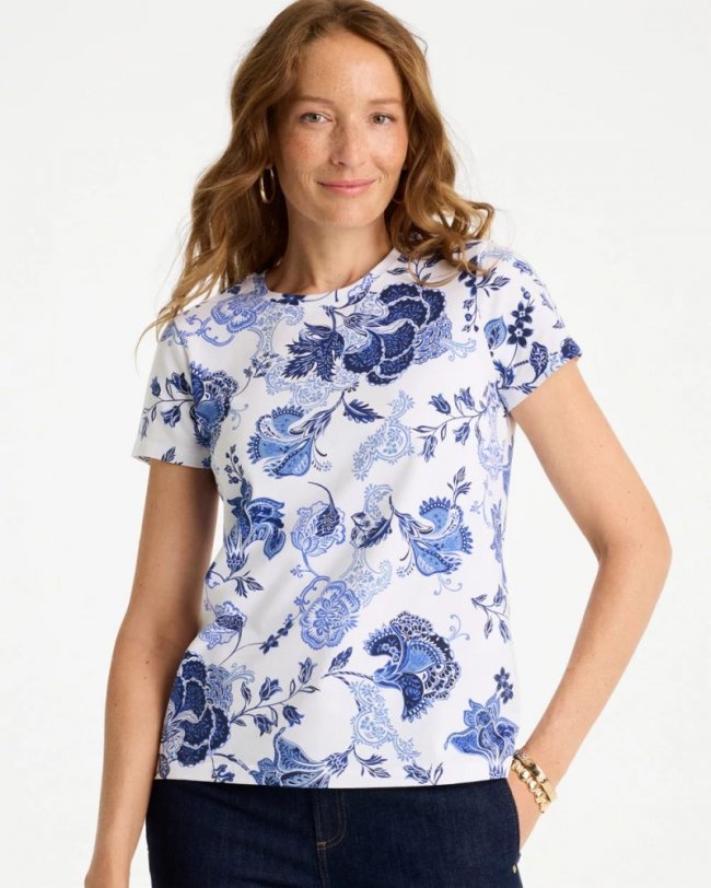Chicos Jolene Cotton Stretch Cap Sleeve Tee - PASSPORT BLUE