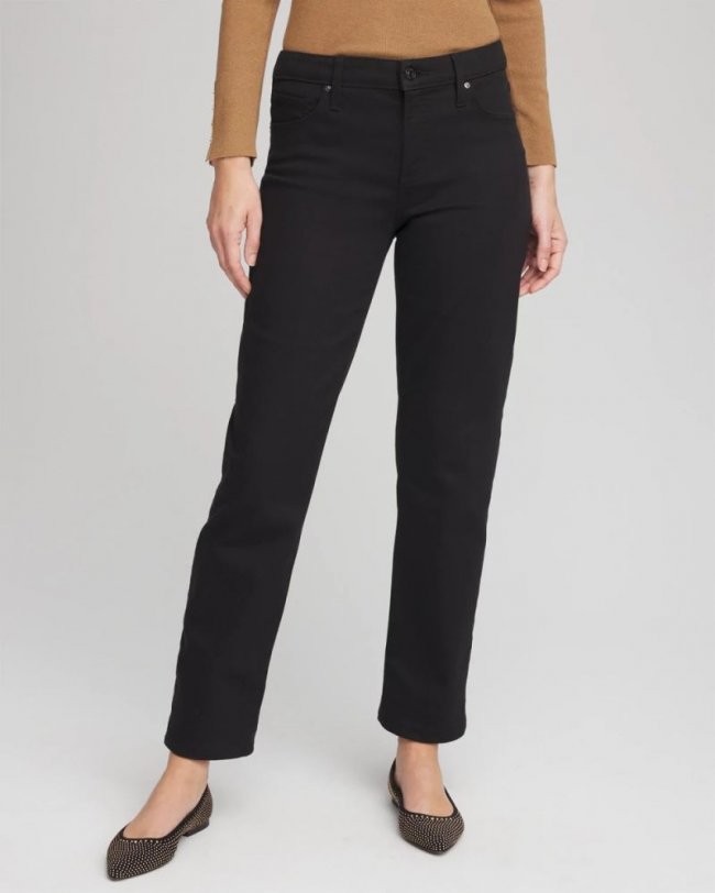 Chicos Girlfriend Straight Ankle Jeans - BLACK