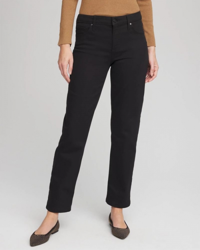 Chicos Girlfriend Straight Ankle Jeans - BLACK