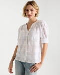 Chicos Cotton Plaid Elbow-Sleeve Shirt - ALABASTER Chicos Cotton Plaid Elbow-Sleeve Shirt - ALABASTER