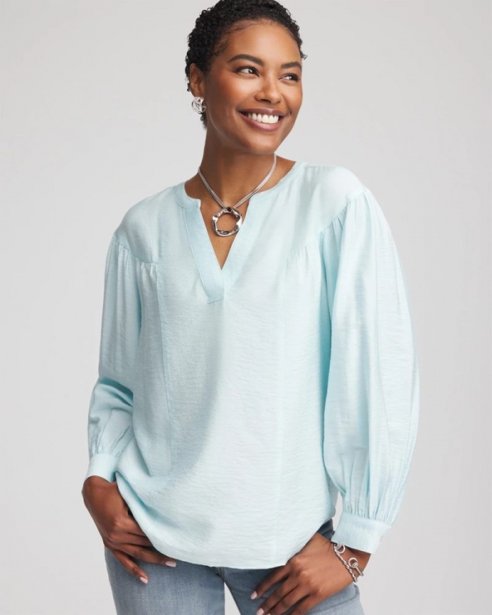 Chicos Woven Relaxed-Fit Shirt - BLUE MENTHE