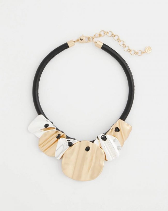 Chicos Crinkle Mixed Metal Bib Necklace - MIXED METALS