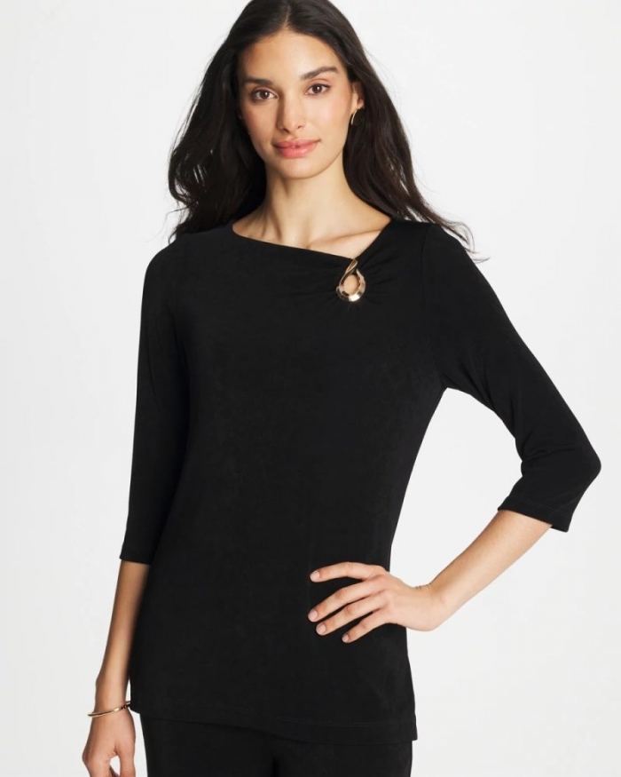 Chicos Travelers™ Hardware 3/4 Sleeve Tunic - TRAVELERS BLACK