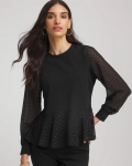 Chicos Clip-Dot Peplum Top - BLACK Chicos Clip-Dot Peplum Top - BLACK