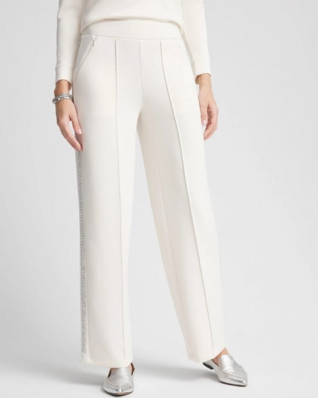 Chicos Petite Zenergy® Scuba Embellished Pants - ENGLISH CREAM