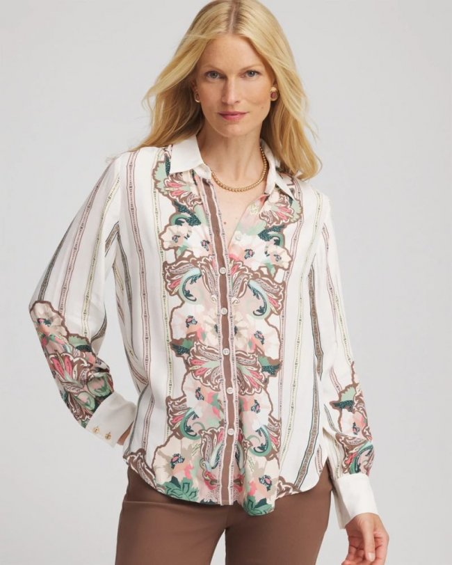 Chicos Silky Classic-Fit Shirt - ECRU