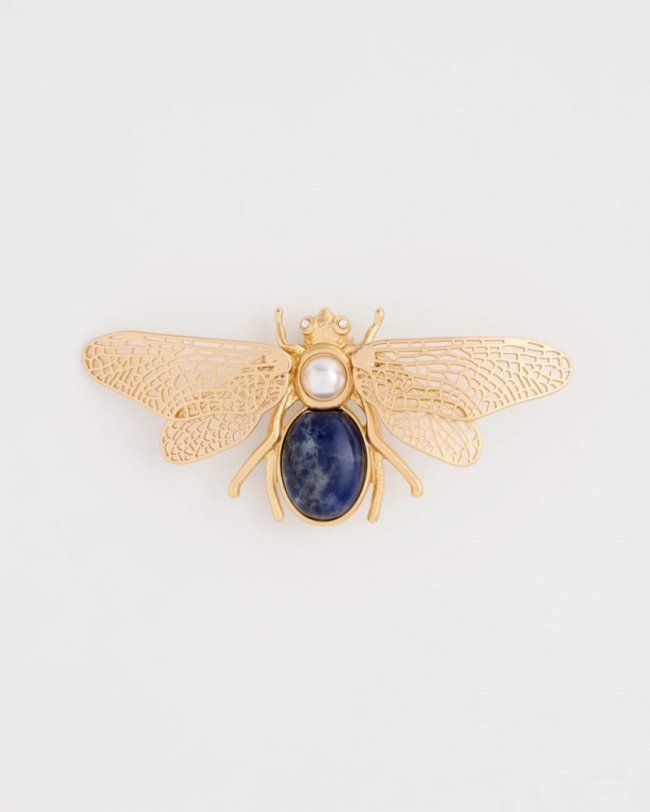 Chicos Sodalite Stone Pearl Bee Brooch - BLUE Chicos Sodalite Stone Pearl Bee Brooch - BLUE