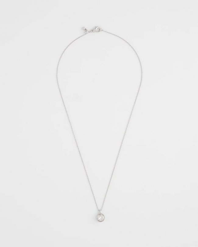 Chicos Bezel Set Pendant Silvertone Necklace - SILVER