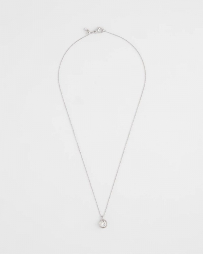 Chicos Bezel Set Pendant Silvertone Necklace - SILVER