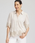Chicos Crochet Trim Linen Shirt - RIVER ROCK Chicos Crochet Trim Linen Shirt - RIVER ROCK