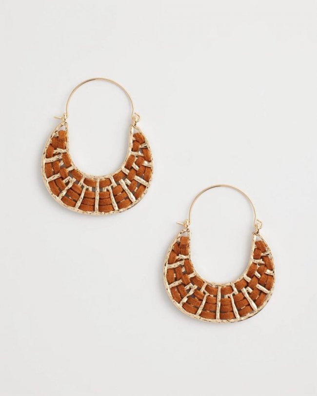 Chicos Leather Half-Moon Hoop Earrings - NEUTRAL